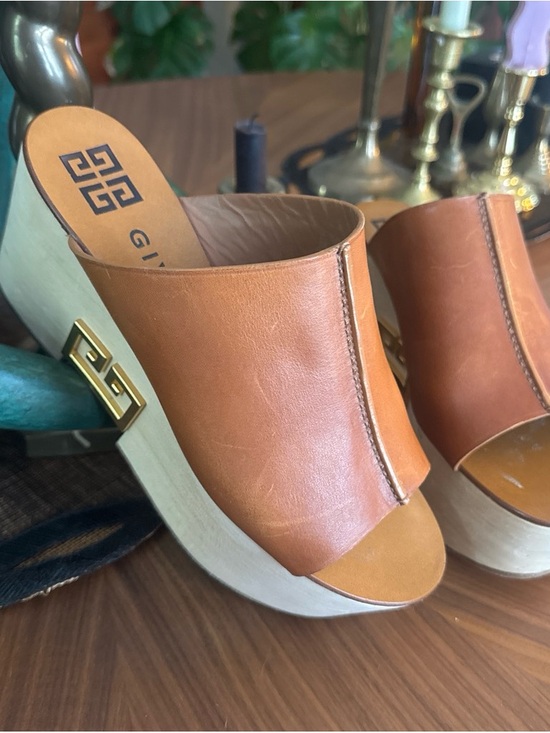 Givenchy Shoes - Givenchy Tan Brown Leather Wedge Mules